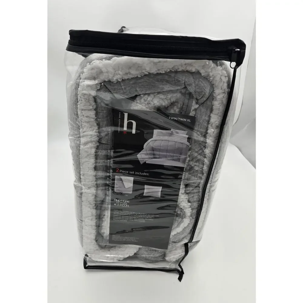 Home Expressions Twin/Twin XL Reversible Comforter Set Gray Jersey New